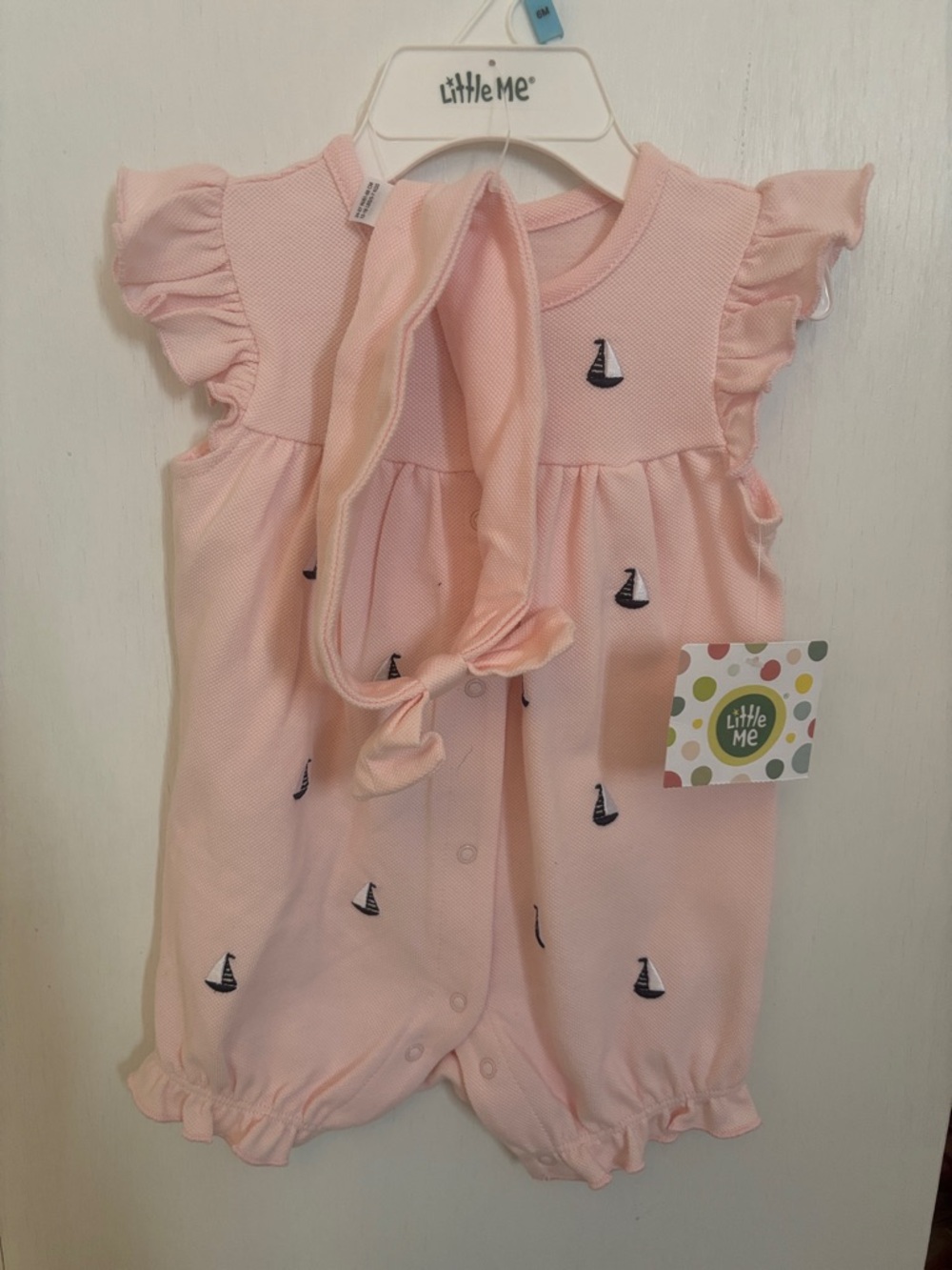 Little Me Light Pink Sailboat Bubble Romper with Headband